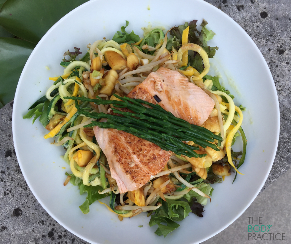 Romige courgetti met zalm